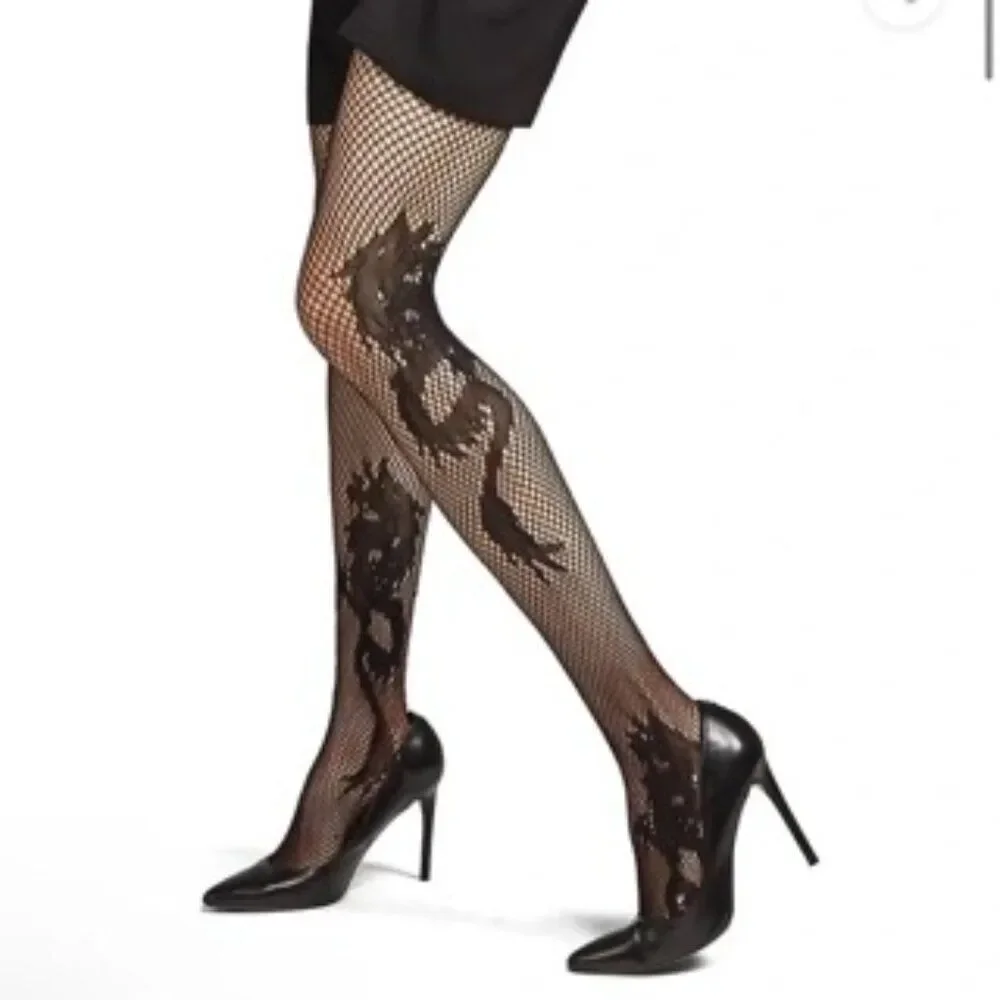 Natori Dragon Toss Net Tights Black Fishnet Halloween Cosplay Sexy XL New OOS